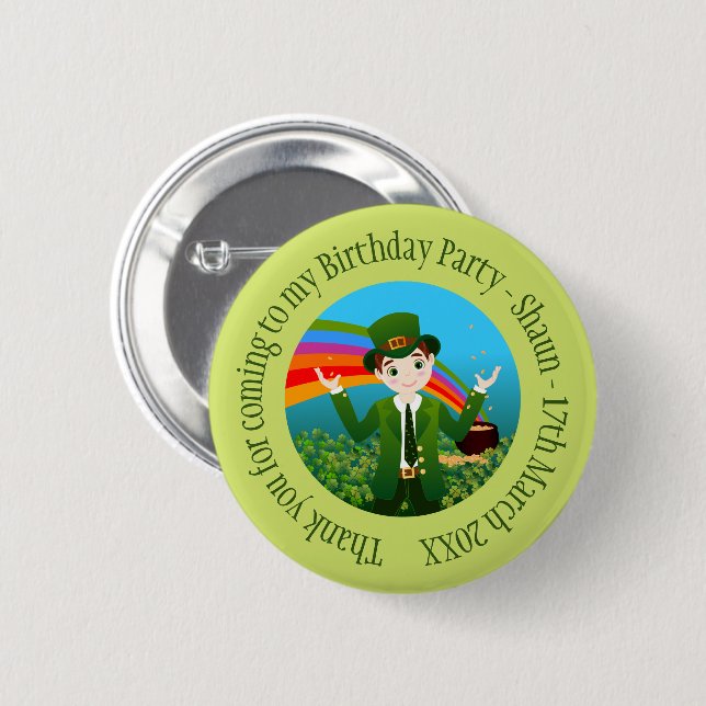 Badge Rond 5 Cm Saint Patrick's Birthday Boy Merci (Devant & derrière)