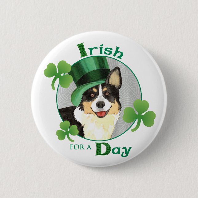 Badge Rond 5 Cm Saint Patrick's Day Cardigan Welsh Corgi (Devant)