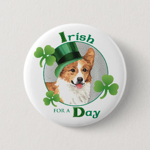 Badge Rond 5 Cm Saint Patrick's Day Pembroke Welsh Corgi