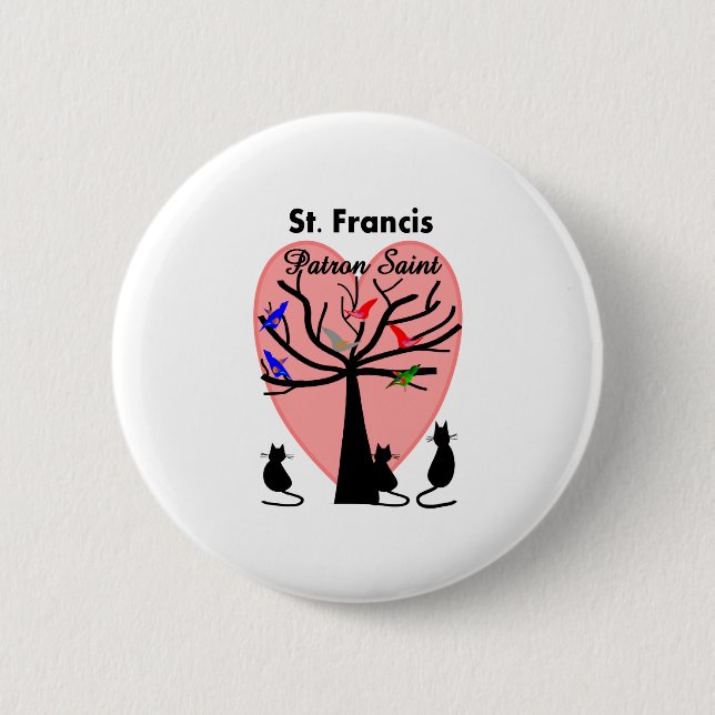 Badge Rond 5 Cm Saint patron du St Francis--Arbre et animaux (Devant)