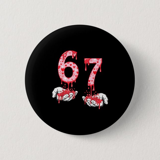 Badge Rond 5 Cm Saint-Valentin 67 Meme Six Sept 6 7 Valentin Coeur (Devant)