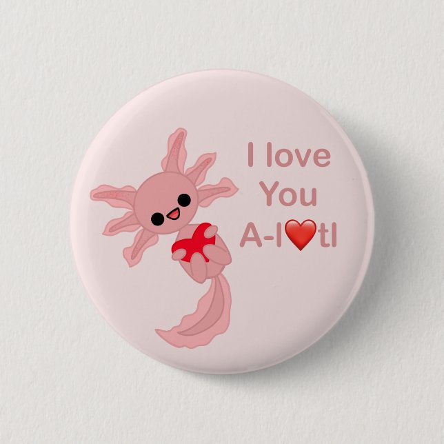 Badge Rond 5 Cm Saint Valentin Amour Coeur Axolotl Pin-On Bouton (Devant)