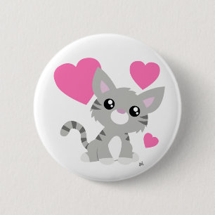 Badge Rond 5 Cm Saint Valentin Bouton gris Kitty