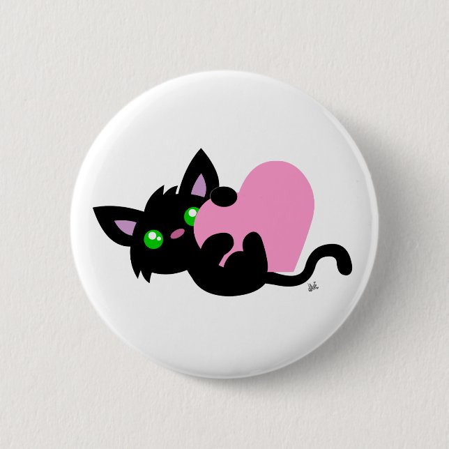 Badge Rond 5 Cm Saint Valentin Bouton Kitty noir (Devant)