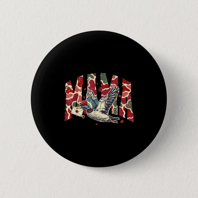 Badge Rond 5 Cm Saint-Valentin Camo Canard Colvert Maman Chasse Fe (Devant)