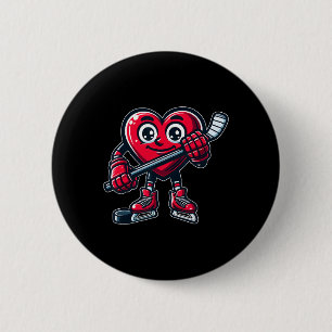 Badge Rond 5 Cm Saint-Valentin Cœur Joueur de hockey sur glace Spo