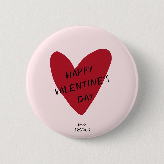 Badge Rond 5 Cm Saint-Valentin coeur rouge sur le bg rose (Devant)