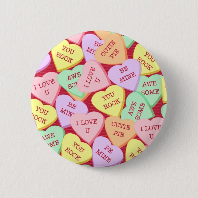Badge Rond 5 Cm Saint Valentin Coeurs bonbons (Devant)