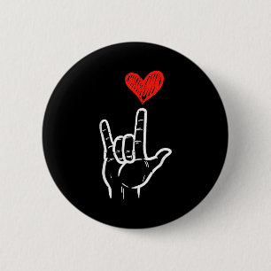 Badge Rond 5 Cm Saint-Valentin Je T'Aime Signe De La Main Asl Cœur