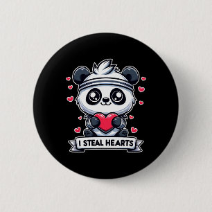Badge Rond 5 Cm Saint-Valentin Je vole des cœurs Panda ours Mignon