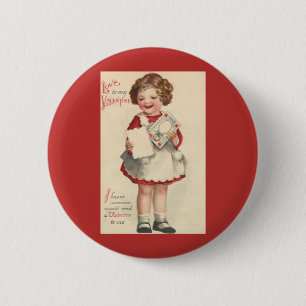 Badge Rond 5 Cm Saint Valentin mignon vintage, Fille avec lettre d