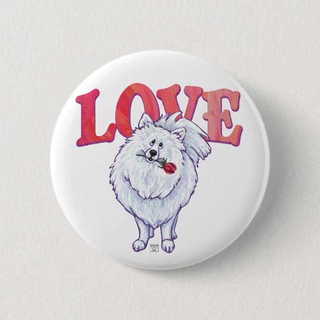 Badge Rond 5 Cm Saint Valentin Poméranie Blanche (Devant)