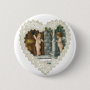 Badge Rond 5 Cm Saint-Valentin victorien, anges vintage avec lettr