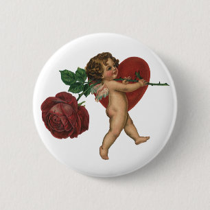 Badge Rond 5 Cm Saint-Valentin victorien vintage Cherub et Rose