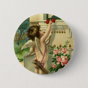 Badge Rond 5 Cm Saint-Valentin victorien vintage, Cœurs d'ange