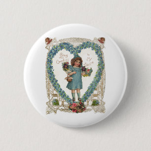 Badge Rond 5 Cm Saint-Valentin victorien vintage, Couronne de cœur