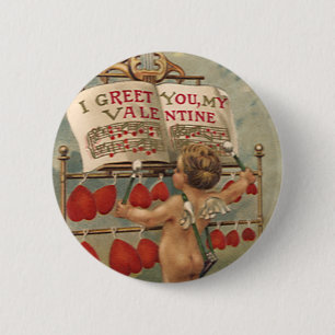 Badge Rond 5 Cm Saint-Valentin victorien vintage, Cupidon et cœurs