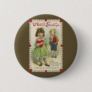 Badge Rond 5 Cm Saint-Valentin victorien vintage, Enfants timides