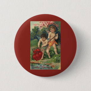Badge Rond 5 Cm Saint-Valentin victorien vintage, Offrande d'amour