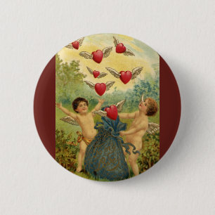 Badge Rond 5 Cm Saint-Valentin vintage, Coeurs de Cherubs victorie