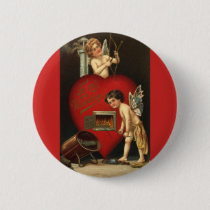 Badge Rond 5 Cm Saint-Valentin vintage Cupidon, Anges Brûlant d'Am