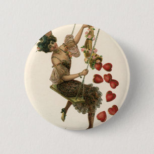 Badge Rond 5 Cm Saint-Valentin vintage, dame victorienne sur une b