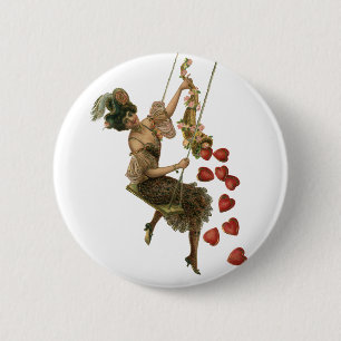 Badge Rond 5 Cm Saint-Valentin vintage, dame victorienne sur une b