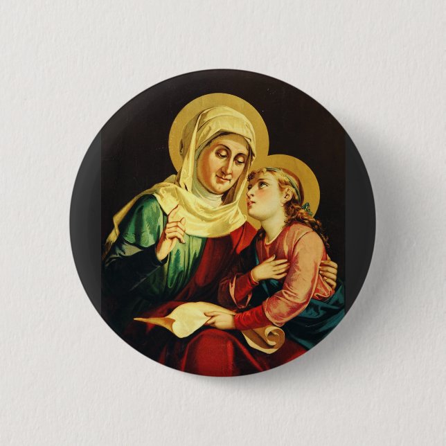 Badge Rond 5 Cm Sainte Anne et Vierge Marie (Devant)