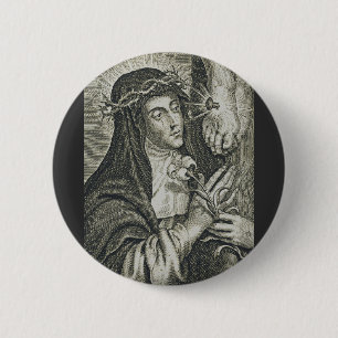 Badge Rond 5 Cm Sainte Catherine de Sienne Crucifixion Art Noir Fo