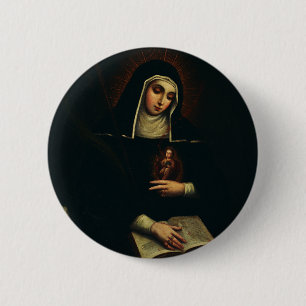 Badge Rond 5 Cm Sainte Gertrude la Grande bénédictine allemande