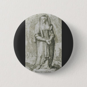 Badge Rond 5 Cm Sainte Hildegarde de Bingen Art Mystique Médiéval