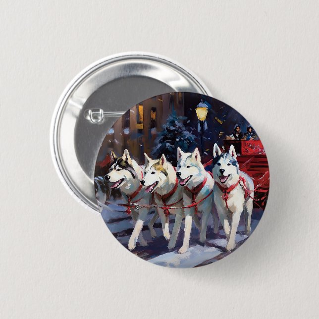 Badge Rond 5 Cm Saison de Noël Sibérienne Husky (Devant & derrière)