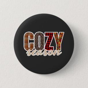 Badge Rond 5 Cm Saison Douillette Carreaux Léopard Automne Vibes
