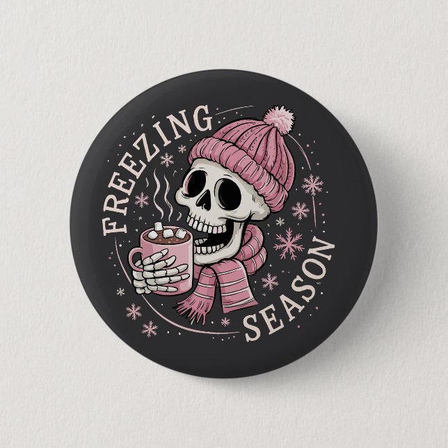 Badge Rond 5 Cm Saison super de Freezin Squelette Saison d'hiver d (Devant)