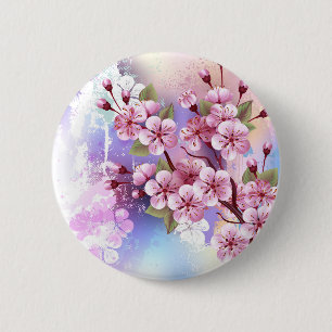 Badge Rond 5 Cm Sakura rose sur la peinture Arrière - plan