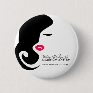 Badge Rond 5 Cm Salon de beauté noir minimaliste femme Silhouette