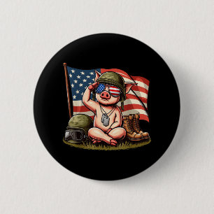 Badge Rond 5 Cm Saluer Cochon Américain Drapeau Jour commémoratif