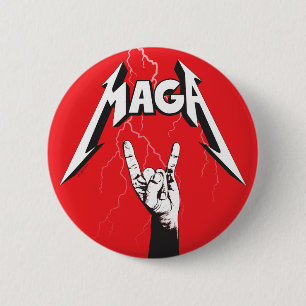 Badge Rond 5 Cm Salut Rock MAGA Corne-Signe USA 1er Malade Rad Épi