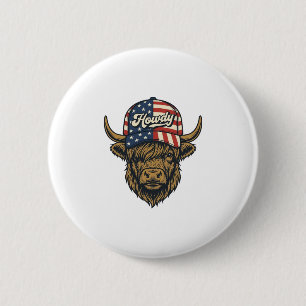 Badge Rond 5 Cm Salut Vache Highland Patriotique Design Western Vi