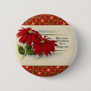 Badge Rond 5 Cm Salutation vintage de poinsettia