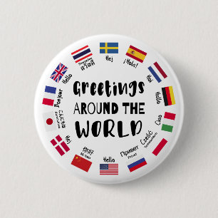 Badge Rond 5 Cm Salutations autour du monde, Bonjour dans toutes l