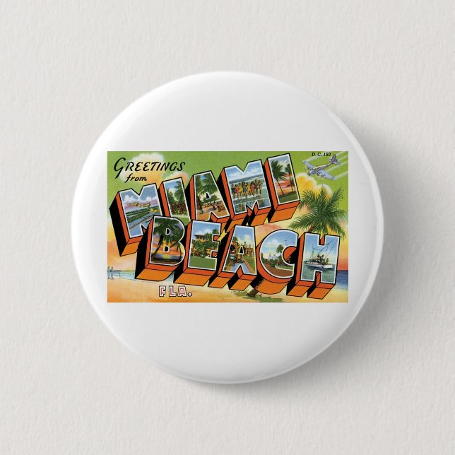 Badge Rond 5 Cm Salutations de Miami Beach, Fl (Devant)