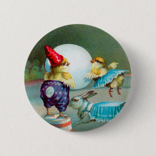 Badge Rond 5 Cm Salutations de Pâques vintages Wis Chicks Circus