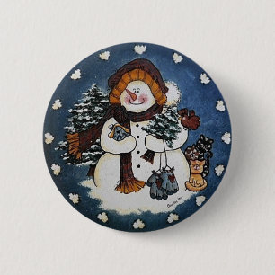 Badge Rond 5 Cm Sammy le Pin de bouton de bonhomme de neige