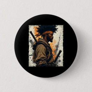 Badge Rond 5 Cm Samouraï africain Bushido afro-américain Kata