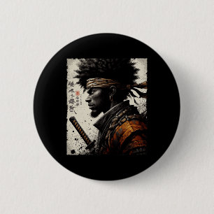 Badge Rond 5 Cm Samouraï Afro-Américain Bushido Africain Vintage G