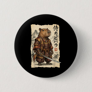 Badge Rond 5 Cm Samouraï Capybara Art Japonais Graphique Vintage D