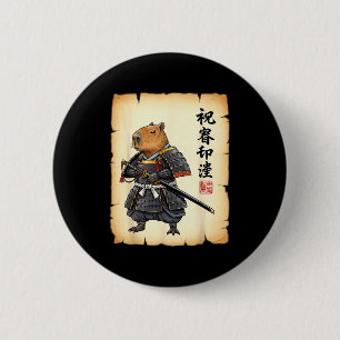 Badge Rond 5 Cm Samouraï Capybara Art Japonais Graphique Vintage D