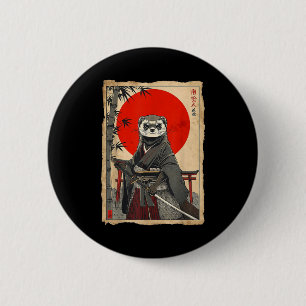 Badge Rond 5 Cm Samouraï furet Art japonais vintage guerrier Anime