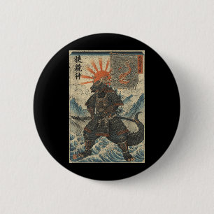 Badge Rond 5 Cm Samouraï Kaiju Ukiyo-E Guerrier Graphique Kaiju An